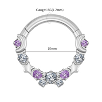 Anneau de piercing hypoallergénique en titane ASTM F136, motif lune et étoile, avec fermoir clicker, taille 16G, segment articulé en zircon cubique, pour Daith