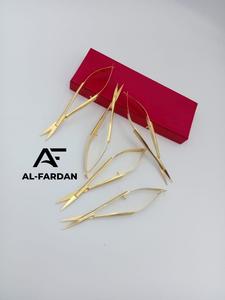 Tijeras de resorte para cejas con hoja curva, tijeras de maquillaje de Color dorado de 24K más vendidas, acero inoxidable sólido con embalaje personalizado - Product Image 5