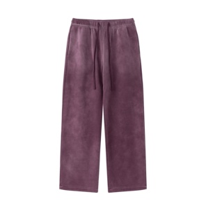 Nuevos pantalones personalizados de lana con estampado Puff para hombre, pantalones de chándal acampanados desteñidos por el sol, pantalones de chándal acampanados de pierna ancha al por mayor, pantalones de chándal holgados por el sol - Product Image 3