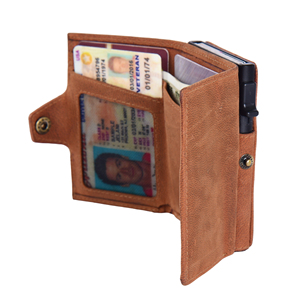 Vintage leather pop up card holder slim <b>wallet</b> bifold design <b>RFID</b> blocking ID window cash pocket compact organizer - Product Image 3