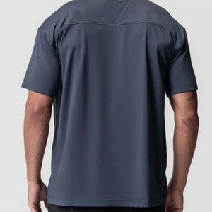 T-shirt pour homme en bleu ardoise surdimensionné, coupe ample, manches courtes, coton, streetwear décontracté, haut décontracté, t-shirt de sport, logo personnalisé disponible - Product Image 6