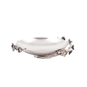 Bol de service en laiton doré fantaisie avec motif de branche verte et de fleurs, bol en métal décoratif fait à la main pour la décoration de la maison et les événements - Product Image 5