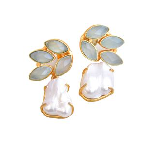 Pendientes de Racimo de Latón Premium, Chapados en Oro, con Perla, Cristal Curativo Genuino, Latón Chapado en Rodio, Estilo Moderno, Venta al por Mayor - Product Image 6