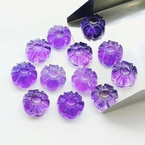 งานแกะสลักดอกไม้จากอเมทิสต์ธรรมชาติ 100% ขนาด 12 มม. จี้พลอยรูปดอกไม้ทำมือสำหรับเครื่องประดับ - Product Image 3