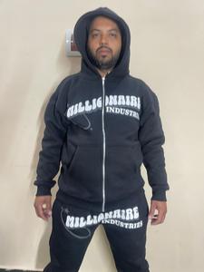 Chándal con logotipo personalizado de alta calidad, 100% algodón, Jersey pesado, Sudadera con capucha y pantalones de chándal, conjunto de chándales estampados en blanco para hombre - Product Image 3