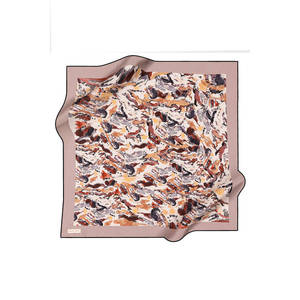 Hand-Drawn Designer Satin <b>Scarf</b> in Powder Pink <b>Silk</b> Square Pattern - Product Image 1