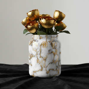 Jarrón de Flores de Hierro de Primera Calidad, Moderno y Lujoso, con Estampado de Mármol Esmaltado, para Decoración del Hogar, Restaurantes y Bodas - Product Image 4