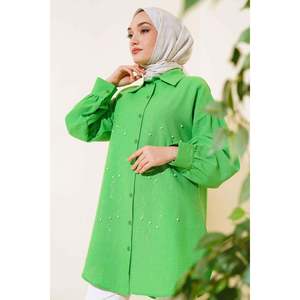 Benetton Chemise formelle pour femme Taille XL Embelli de perles Logo brodé sur le devant Style solide Satin de soie mousseline de soie popeline ample - Product Image 2