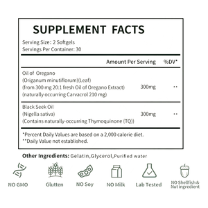 Cápsulas blandas de aceite de orégano orgánico y aceite de semilla negra para adultos, soporte inmunológico antioxidante, 60 cápsulas blandas, suplemento de hierbas - Product Image 2