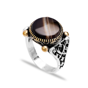 Agate Gemstone Oval Shape Authentic <b>Men</b> <b>Ring</b> Turkish Wholesale Handmade 925 Sterling <b>Silver</b> - Product Image 1