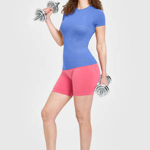 Tops de gimnasio de manga corta sin costuras para mujer, ropa deportiva transpirable ecológica con logotipo personalizado para entrenamientos de verano - Product Image 3