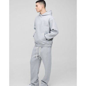 Men's Cotton Fleece 2-Piece Track Suit Stand-Up Collar Long Sleeve Double Side Pockets Jacket Sweatpants Winter Solid <b>Tracksuit</b> - Product Image 1