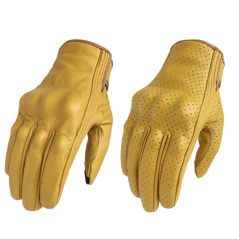 Yellow Leather Tactics Men Women Cycling Full Finger Bike Motorbike Motor Dirt Bike Gloves