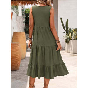 ชุดเดรส Kadin Askili V Yakali onden Dugmeli Midi Burumcuk รุ่น 37056 - สีกากี - Product Image 3