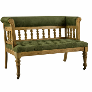 Sofá Banco Moderno de Mediados de Siglo en Madera Sólida |   Sofá Chesterfield de Dos Plazas Tapizado en Terciopelo y Cuero |   Apartamento Villa Interior - Product Image 1