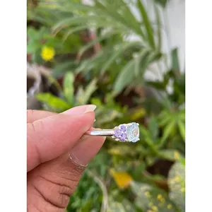 Natural Aquamarine Tanzanite <b>Cluster</b> Ring 925 Sterling Silver Handmade Gemstone Jewelry Wholesale Supplier - Product Image 6