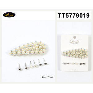 Barrettes à cheveux Linda en fausses perles 7 cm, élégantes, avec nœud, accessoire pour cheveux pour femmes, usage quotidien - Product Image 3