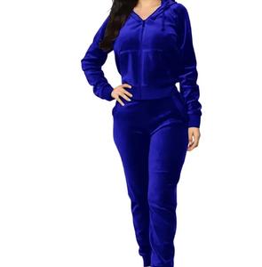 Streetwear femmes et velours recadrée ensemble Patchwork coton costumes deux pièces ensemble best-seller professionnel hiver surdimensionné survêtement - Product Image 1