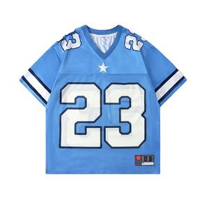 Maillot de football personnalisé en maille à col en V, style streetwear ample Y2K, maillot de football américain en polyester à sublimation personnalisée - Product Image 1