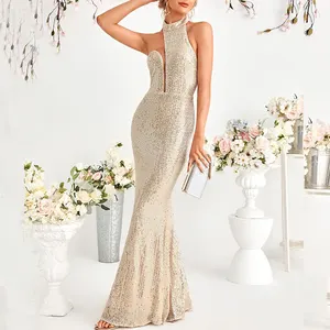 High Quality Halter Sequin Dresses Women Lady Elegant Party Luxurious