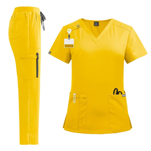 Uniformes personnalisables unisexes à col en V pour hommes et femmes unisexe en jersey à manches courtes et à col montant extensible pour soins infirmiers hospitaliers - Product Image 5