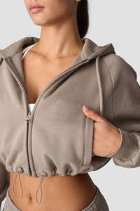 Sudaderas con cremallera para mujer de alta calidad Everyday Greige recortadas antiarrugas transpirable gimnasio entrenamiento y ropa deportiva Sudadera con capucha para mujer - Product Image 4