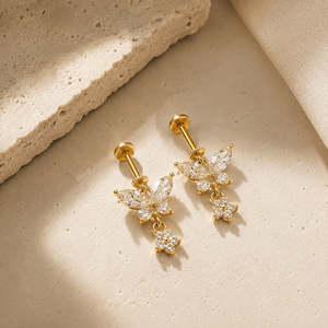 Butterfly Micro Hanging <b>Stud</b> Earrings 14k/18k Gold Rose Gold Vintage Diamond Zircon Pearl-for Wedding Engagement Party Gift - Product Image 4