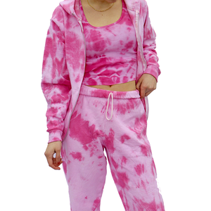 OEM al por mayor de las señoras Fitness Crop Top Sudadera con capucha Joggers Deportes Chándales Set Tie Dye Design Private Logo Plus Size Eco-Friendly - Product Image 3