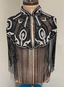 Cape Burlesque élégante avec des paillettes de brins perlés Belle silhouette droite Attache le cou Enveloppe de fête pour les occasions de club - Product Image 5