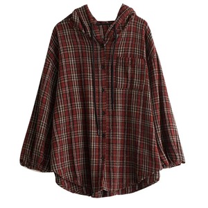 Chaqueta a cuadros de franela con forro de lana de Invierno para mujer con botón, Chaqueta de manga larga con capucha, suéter para mujer, abrigo, Chaqueta estilo motocicleta - Product Image 3