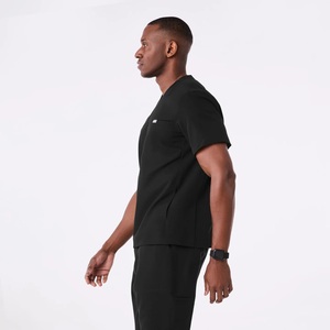 Haut de gommage médical à col en V pour hommes-Uniforme d'hôpital, gommages d'allaitement, ensemble de gommages chirurgicaux avec panneaux en maille et quatre poches - Product Image 3