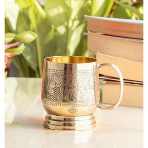 Taza Vintage de 200 ml de Latón Puro con Relieve y Asa para Bodas - Product Image 1