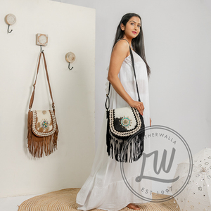 Bolsos con flecos de alta calidad de piel de vaca auténtica de estilo occidental, bolso bandolera de cuero elegante, bolsos bohemios, bolso Vintage elegante gitano - Product Image 1