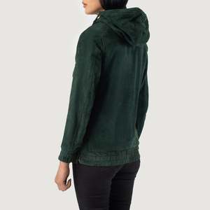 เสื้อแจ็คเก็ตหนังกลับมีฮู้ดสีเขียวสดใสสำหรับฤดูใบไม้ร่วง ระบายอากาศได้ดี - Product Image 5
