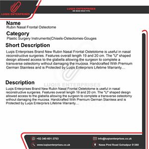 Osteótomono frontal nasal Rubin, instrumento quirúrgico ORL, herramienta de corte óseo de acero inoxidable de grado médico - Product Image 5