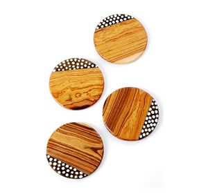 DOTTED RESIN <b>Coasters</b> with Dyed Bone Inlay Custom Wood <b>Coaster</b> <b>Set</b> with Handmade Bone <b>and</b> Brass Inlay Made in India - Product Image 1