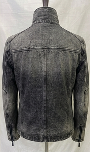 Veste en jean slim délavée pour homme, col montant, fermeture éclair, décontractée, pour l'automne, longueur standard, couleur unie - Product Image 3