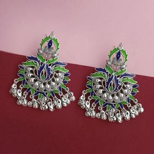 Tip Top Fashions <b>Silver</b> Plated Green Meenakari Afghani Fine <b>Hoop</b> <b>Earrings</b> 1314259D - Product Image 1