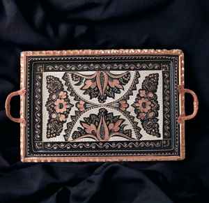 Aaliyan impex ถาดเสิร์ฟทองแดงบริสุทธิ์พิมพ์ลายเป็นฟอยล์สีทองสำหรับตกแต่งทางเข้าแบบทันสมัยของเก่า - Product Image 5