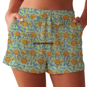 Nouveaux shorts de pyjama pour femmes en pur coton à imprimé floral, mode décontractée pour la maison, avec taille élastique douce pour le printemps et l'été - Product Image 4