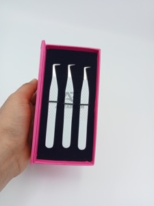 Vente en gros de pinces à cils volume 90 degrés en acier inoxydable avec impression de diamant et boîtes de cartes avec logo personnalisé pointe pointue - Product Image 6