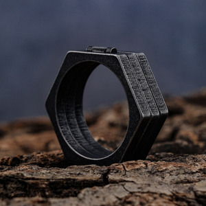 mens jewelry stainless steel black hexagon <b>ring</b> for <b>man</b> - Product Image 3