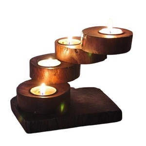 Meilleure composition Bougeoirs artisanaux classiques en bois naturel personnalisés Bougeoir en bois Pot en verre de mariage - Product Image 1