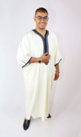 Gandoura marocaine de luxe pour hommes en blanc et bleu, robes kaftan faites à la main, 10 OEM, lavables, traditionnelles, personnalisation acceptée, OE