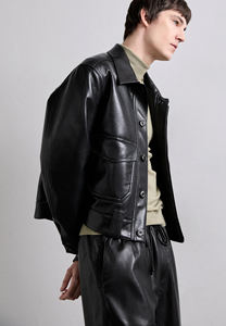 Chaqueta de cuero genuino para hombre de la mejor calidad para Otoño Invierno, estilo alto, teñido liso, servicio OEM, logotipo frontal, transpirable, a prueba de viento - Product Image 4