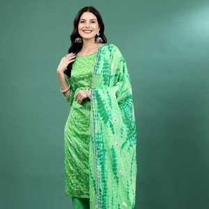 ชุดเสื้อกางเกง kurta ตรงพิมพ์ลายสีเขียวดีไซน์เนอร์พิเศษพร้อมชุดพิมพ์ลายสีเขียวสำหรับผู้หญิง - Product Image 1