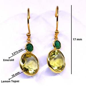 Ensemble de boucles d'oreilles de mariage en argent Sterling 925 classique pour femmes plaqué or émeraude citron topaze gemmes pour anniversaires breloque en gros - Product Image 2