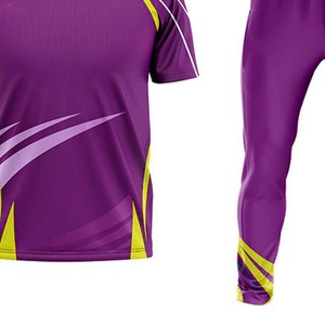 Ensemble polo et pantalon de survêtement personnalisé, design violet et jaune, respirant, séchage rapide, vêtements de sport, uniforme d'équipe - Product Image 4