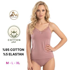 Conjunto de camisola y panty con tirantes finos y ribete de encaje para mujer - Product Image 2