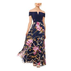 Abito Formale da Donna Xscape Taglia 2 Blu, Stile Tubino, Maniche Corte Stampate, Spalle Scoperte, Vita Naturale, Stampa Floreale in Chiffon - Product Image 3